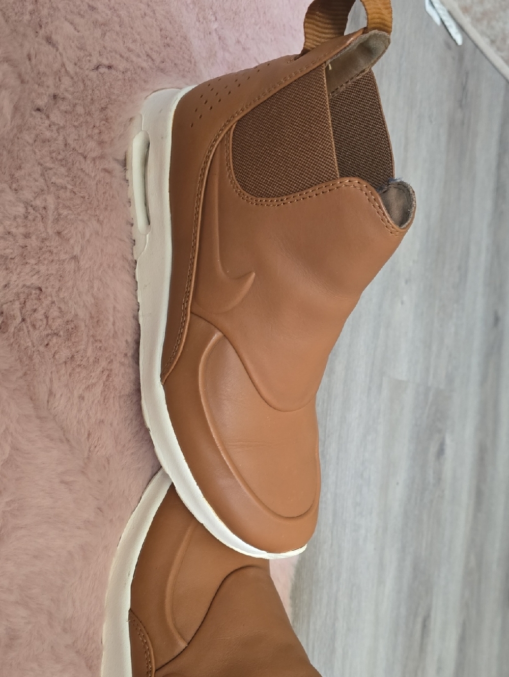 Nike Tan Slip-On Leather Sneakers with White Sole
